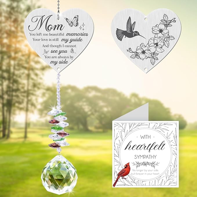 Mom in Heaven Memorial Crystal Suncatcher,Memorial Gifts for Loss of Mom,Loss of a Mother Sympathy Gifts,Hanging Crystals Ornament for Window Rainbow Maker Prisms Home Decor Gift