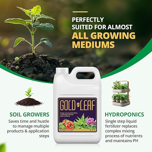 500ml Gold Leaf Liquid Fertilizer Single-Step Plant Fertilizer with Every Essential Nutrient for Healthy Bigger Buds and Blooms, Optimized pH for Soil, Hydroponics, and Coco Grower