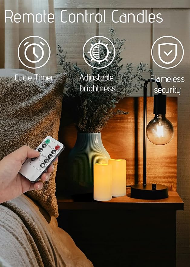 Waterproof Flameless Remote Control Candles 12PACK（D3''*H5.5''） Battery Operated Flickering LED Pillar Candle，plastic with 10-Key 24Hours Timer for Outdoor/Indoor Party Garden Lanterns Porch Ivory