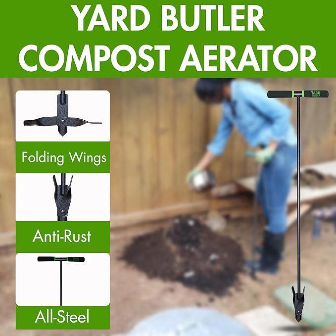 Yard Butler- Compost Aerator - Durable Aerator for Easy Compost Mixing - Aerate & Circulate for Faster Decomposition - Easy-to-Use Tiller - Ergonomic Composting Tool