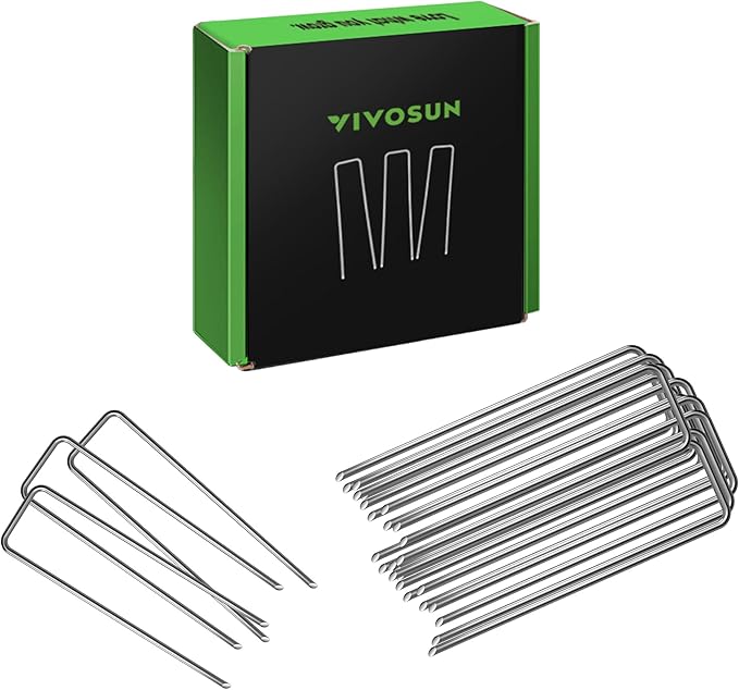 VIVOSUN 6 Inch 100-Pack Landscape Staples, Galvanized Steel Garden Stakes 11 Gauge U-Shaped Pins for Weed Barrier Fabric, Soaker Hose, Holding Fence