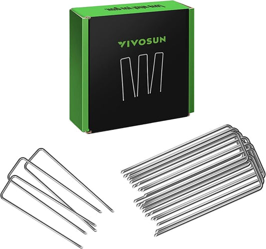 VIVOSUN 6 Inch 100-Pack Landscape Staples, Galvanized Steel Garden Stakes 11 Gauge U-Shaped Pins for Weed Barrier Fabric, Soaker Hose, Holding Fence