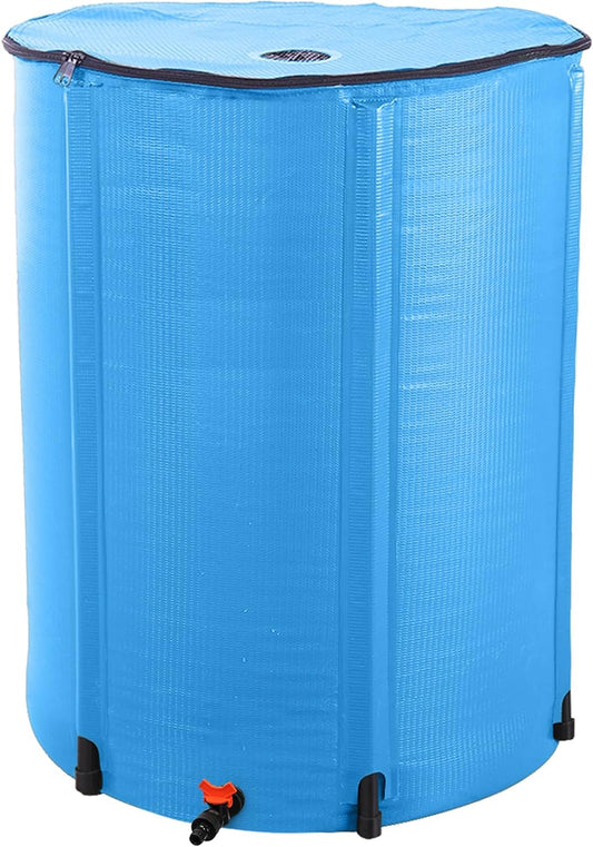 Collapsible Rain Barrel, 100 Gallon Portable Rainwater Collection System, Water Storage Tank, Rain Catcher Barrel with Spigots and Overflow Kit, Rain Water Barrel Collector for Garden, Blue