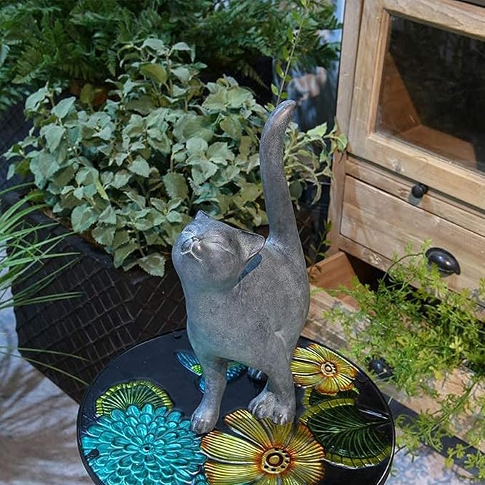 Newman House Studio Garden-Statues Cat-Figurines Home Garden Decor - Farmhouse Backyard Polyresin Kitten 7.6L x 4W x 14.5H inch