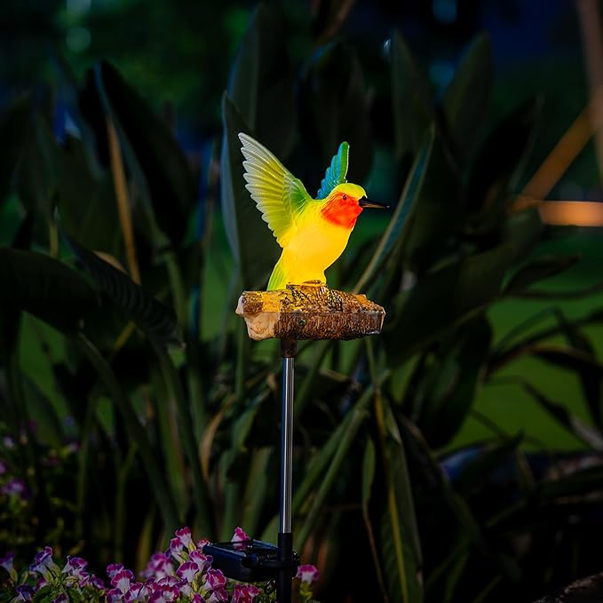 Birdsong Hummingbird Garden Decor Statues Stake Figurine Solar Lights for Outside Lawn Yard Porch Patio Flowerbed Christmas Decorations Outdoor for Moms Birthday (Green Hummingbird)