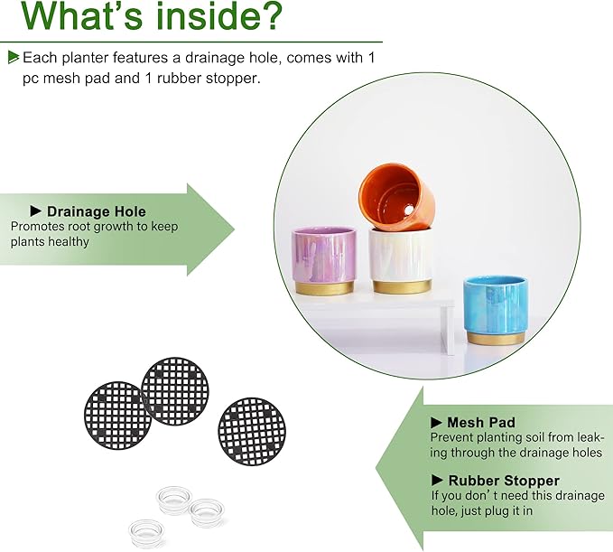 Gepege Succulent Pots for Plants, Succulent Planter with Drainage Holes, Ceramic Pot for Indoor Plant, Set of 4