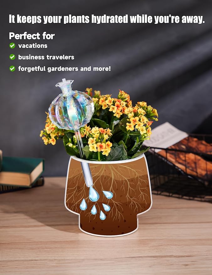 NiHome Iridescent Glass Cactus Plant Self-Watering Stakes (2 Large)