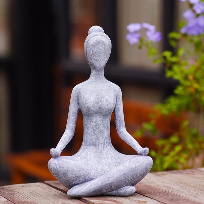 Goodeco Zen Lady Garden Outdoor Statue - Resin Collectible Figurines for Home Decor Accents & Shelf Decoration, Great Gift Ideas, 11.4 Inches (Grey)