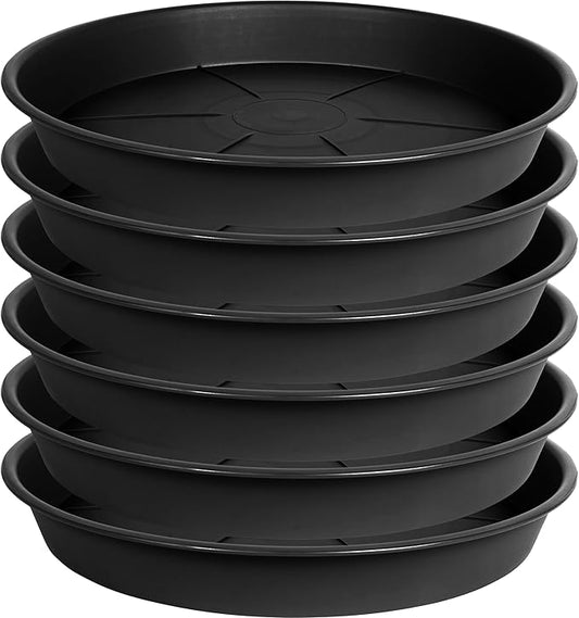 6 Pack of Plant Saucer Tray 9 10 inch, Heavy Duty Plastic Pot Plant Drip Trays Saucers for for Indoors Outdoor, Plant Water Tray for Planters 9-10" (10", Black)