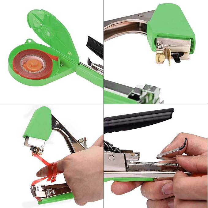 Plant Tying Machine Tape Tool for Tomatoes Peppers Grapes Cucumbers and Vining Vegetables Quickly and Easily Tie, Great for Gardeners Farmers, with Tapes, Spare Parts, Staples - Green