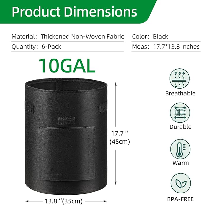 6 Pack Potato Grow Bags 10 Gallon with Flap and Handle, Planter Pots Thick Fabric Garden Containers for Tomato, Vegetable and Fruits