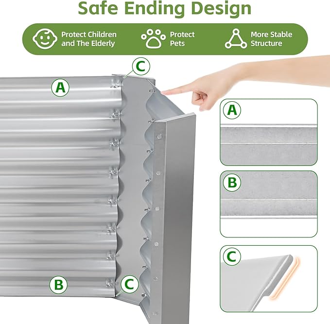8x2x2ft Raised Garden Bed - Galvanized Deep Root Planter Boxes Outdoor with Wing Nuts and Safety Edges for Gardening Vegetables, Flowers, Herbs, Succulents - Silver