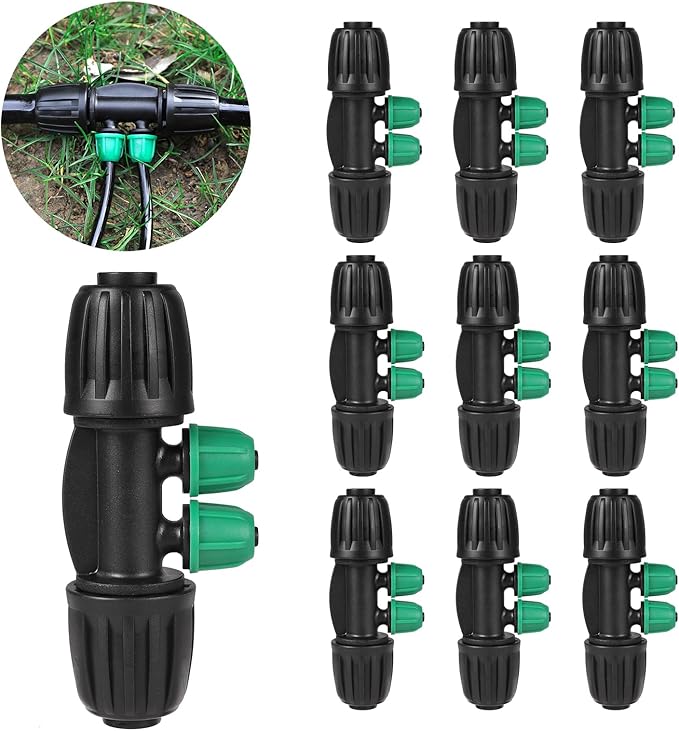 12 Pcs Lock Barbed Tee 1/2 inch Tubing to 1/4 Inch Tubing Irrigation Fittings for (1/2'' ID x 0.60''-0.63'' OD) ANTI-LEAK Locked Barbed Tee Connectors(12Pcs Lock Barbed Tee four Way)