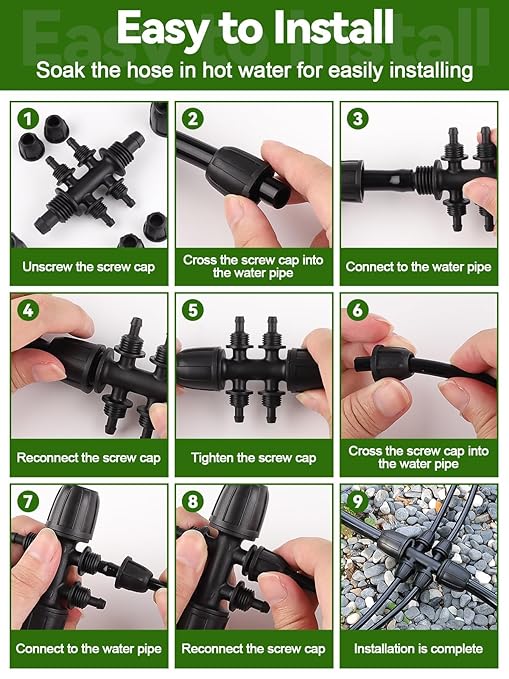 20PCS Locked Barbed Tee Connectors, Kalolary 5/16 Inch to 1/4 Inch Drip Irrigation Fittings Kit 8/12mm to 4/7mm Tube Lock Female Connector 6-Way Barbed Lock Irrigation Parts for Garden Watering System