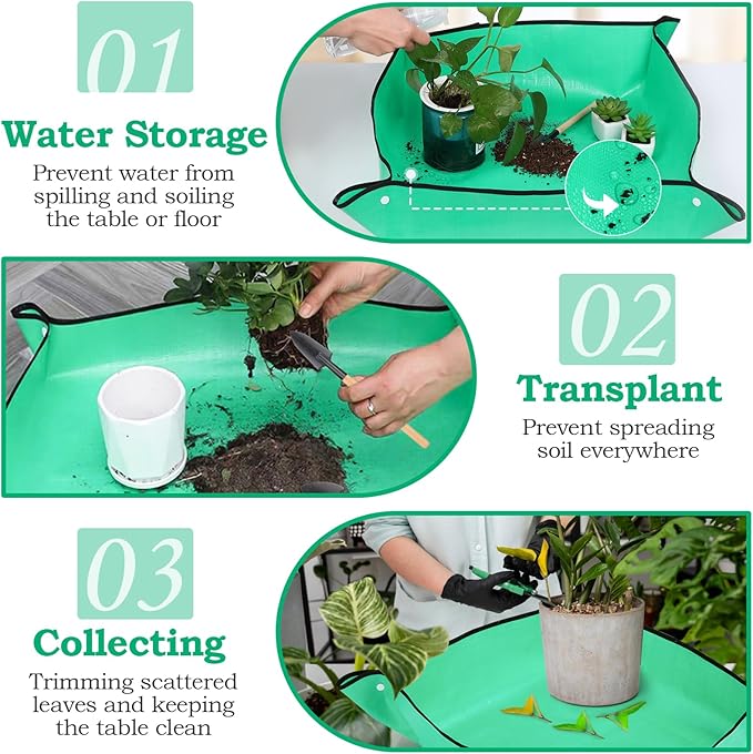 2Pcs Repotting Mat for Indoor Plants, 39''Large Potting Mat and 26''Small Planting Mat with Plant Accessories Foldable Waterproof Plant Gardening Mat, Portable Potting Tray for House Plants Succulents