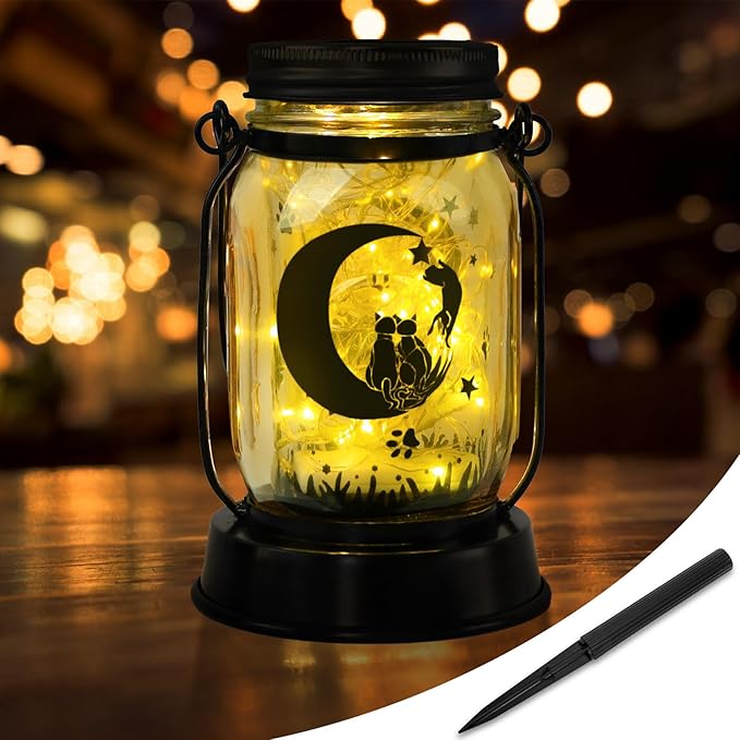 Kyoryuger Cat Solar Lanterns Moon Cats Gifts for Women Mom Grandma Unique Teen Girl Gifts Christmas Gifts for Cat Lovers Cat Memory Lantern with Stake for Yard Lawn Patio Bedroom Kitty Decoration