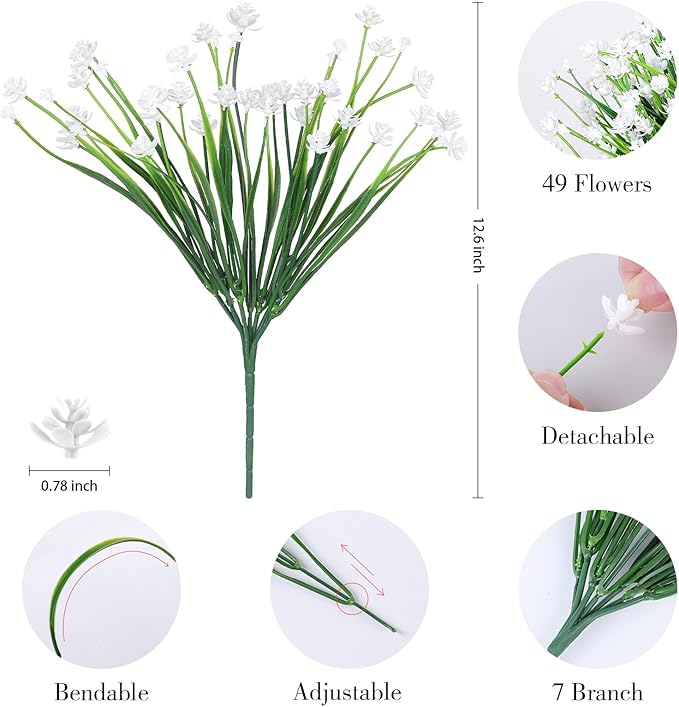 12 Bundles Artificial Flowers for Outdoor,No Fade Fake Plastic Flowers Faux Plants for Decoration Hanging Planters Indoor Outside Garden Porch Window Box Home Wedding Farmhouse