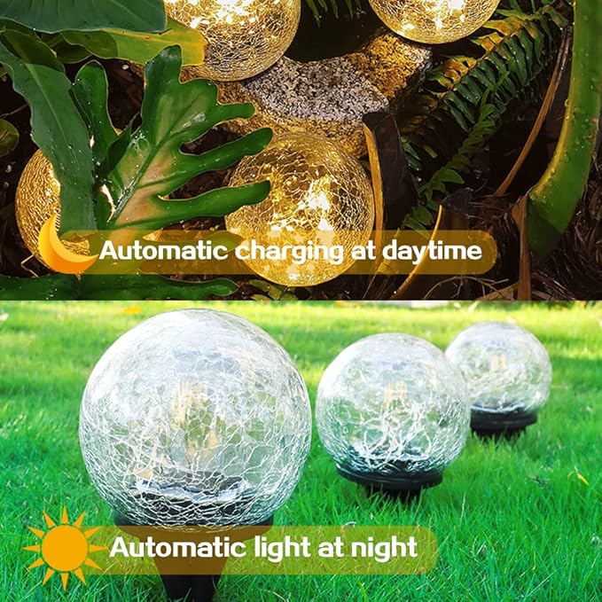 TOMEX Solar Garden Lights, Cracked Glass Ball Waterproof Warm White LED for Outdoor Decor Decorations Pathway Patio Yard Lawn, 1Pack (3.9")