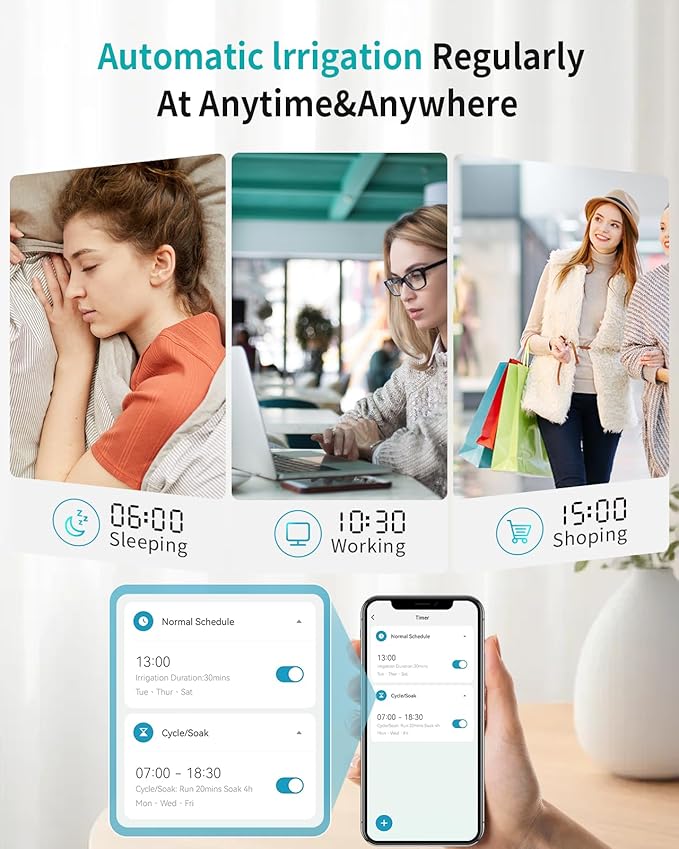 WiFi Water Timer Brass Inlet, 2.4GHz Smart Sprinkler Timer, 1 Zone Hose Timer with WiFi Hub, Voice/App Control with Alexa & Google Assistant, Auto/Manual Watering, Rain Delay, for Garden, Yard, Lawn