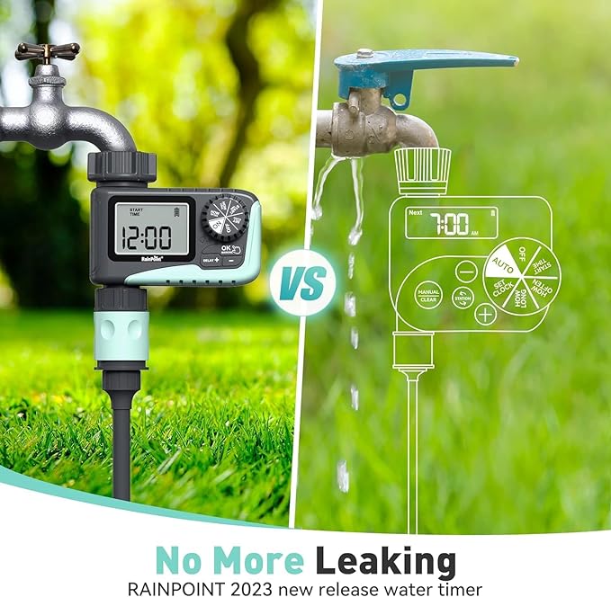 RAINPOINT Sprinkler Timer Outdoor, Water Timer for Garden Hose Faucet Timer, Programmable Watering Irrigation Timer with Rain Delay/Manual, V2, 2024 Release(Plastic)