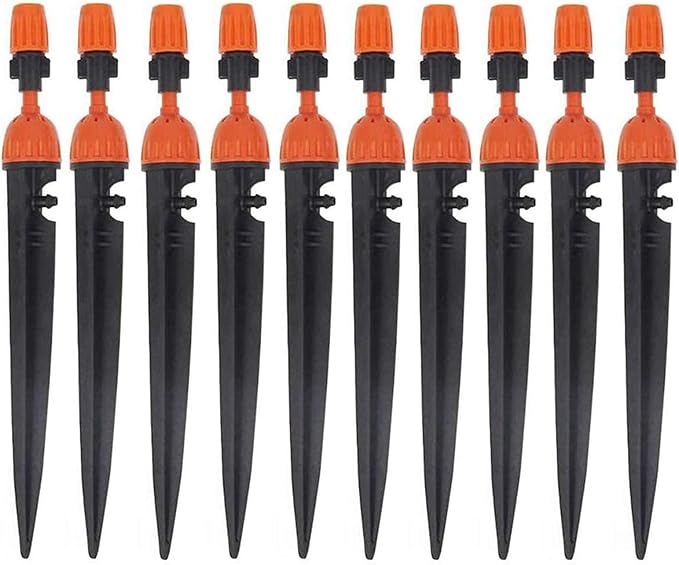 Kalolary 1/4 Inch Drip Irrigation Emitters, 20PCS Micro Spray Irrigation Drippers for 4/7mm Tube Adjustable Water Flow Sprinklers Garden Irrigation Sprayer for Potted Plants Watering System (Orange)