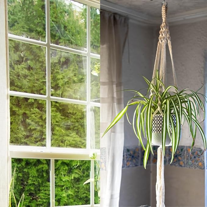 3 Pack Macrame Plant Hanger Indoor Hanging Planter for Plants Holder, Hanging Pot Holder Macrame Decorative Flower Pot Holder with 3 Hooks for Indoor Outdoor Boho Home Décor, Ivory (POTS NOT INCLUDED)