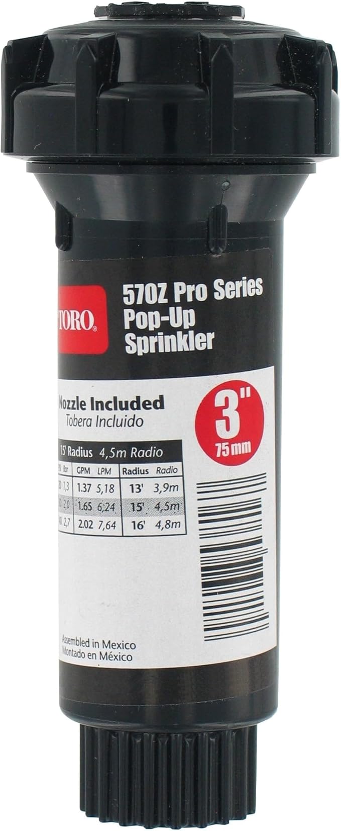 Toro 53817 3-Inch Pop-Up Fixed-Spray with Nozzle Sprinkler, 360-Degree, 15-Feet , Black