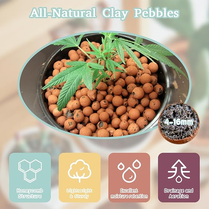 Legigo 6 LBS Organic Expanded Clay Pebbles, 4mm -16mm Light Expanded Clay Aggregate, Natural Clay Pebbles for Hydroponic & Aquaponics Growing, Orchid Potting Mix, Dutch Buckets, Drainage