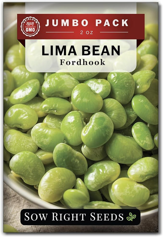 Sow Right Seeds - Bulk Fordhook Lima Bush Bean Seeds for Planting - 2 Ounce, 55 Seeds - Non-GMO Heirloom Jumbo Pack with Instructions to Plant an Outdoor Home Vegetable Garden - Bountiful Harvest
