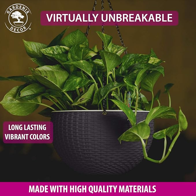 GARDENIX DECOR 11'' Self Watering Hanging planters for Indoor Plants - Flower Pot with Water Level Indicator for Plants, Hanging pots - Self Watering Planter Plant Pot-Coco Coir - Round 1 Pack - Gray