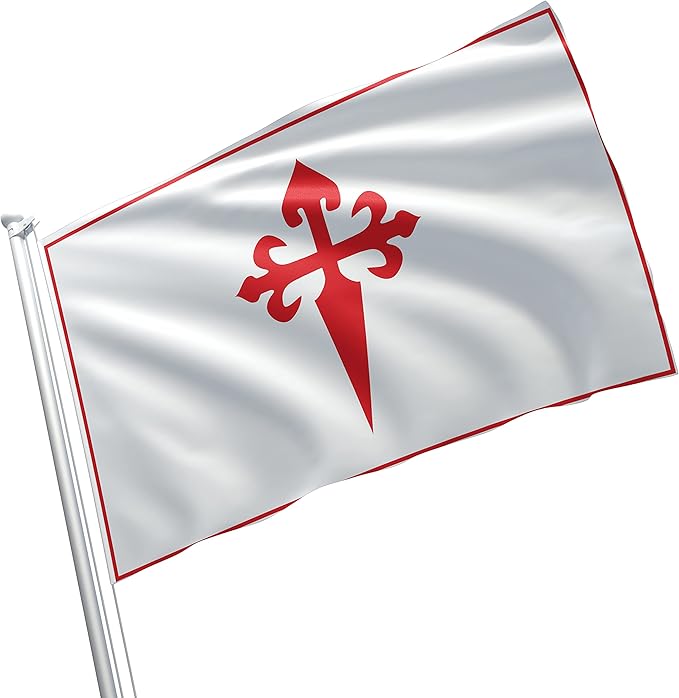 Apedes BANDERA DE LA ORDEN DE SANTIAGO Ordre de Santiago Militaire De Saint Jacques De L'Epee 3x5 feet Flag Banner Vivid Color Double Stitched Brass Grommets