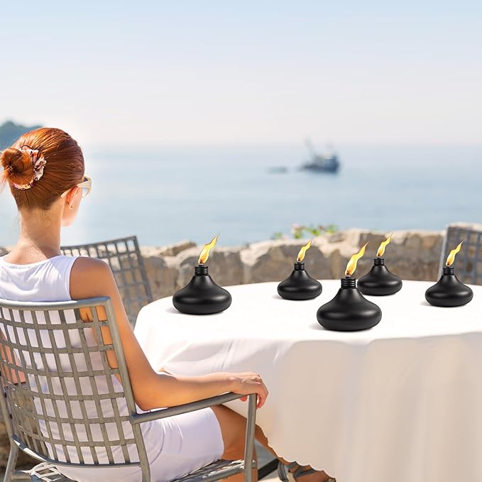 Upgraded Tabletop Torches Set of 6, 24oz Citronella Candles for Outdoor, Metal Table Top Torches for Outside, Refillable Torch Lanterns for Patio, Yard, Deck, Garden, Party