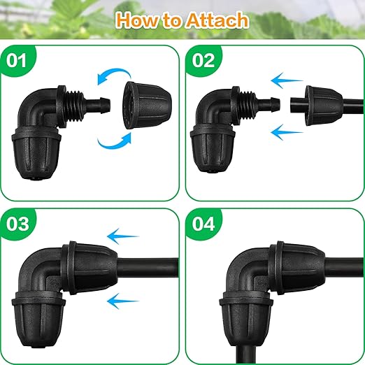 Upgraded 1/4" Drip Irrigation Elbow Fittings：24 Pieces Leak Free Lock Barbed 90 Degree Elbow Connectors for1/4 Inch Irrigation Tubing Quick Connect Parts for Garden Landscape System