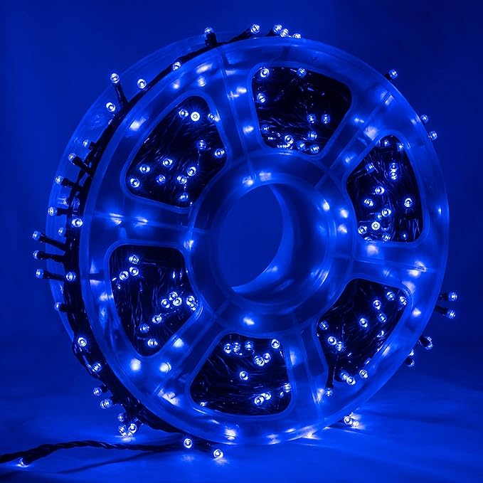 FUNPENY 164FT 500 LED Christmas Indoor Outdoor Decorative String Lights, 8 Modes Waterproof Plug in Green Wire LED Fairy Light for Christmas Party Wedding Garden Home Decoration (Blue)
