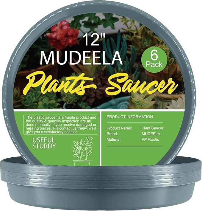 MUDEELA 6 Pack of 12 inch Plant Saucer, Durable Plastic Plant Trays for Indoors, Blue Plastic Flower Plant Pot Saucer, Made of Thicker, Stronger Plastic, with Taller Design