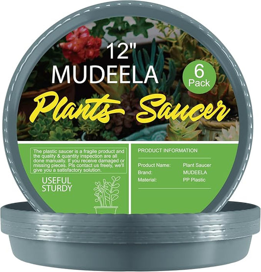 MUDEELA 6 Pack of 12 inch Plant Saucer, Durable Plastic Plant Trays for Indoors, Blue Plastic Flower Plant Pot Saucer, Made of Thicker, Stronger Plastic, with Taller Design