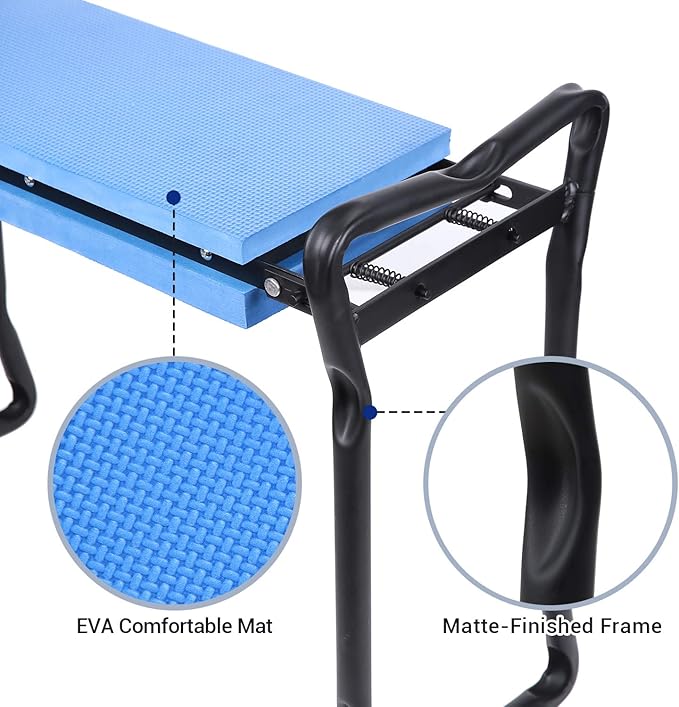 Ohuhu Garden Stool Garden Kneeler and Seat, Foldable Gardening Bench Heavy Duty with Thicker Wider Kneeling Pad 2 Large Tool Pouches Gifts for Women Men Gardener Parents Elders Friends