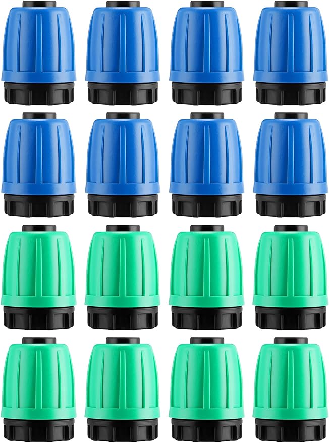 16 Pcs 1/2 inch Irrigation Fittings End Plugs For (1/2" ID x0.6-0.63" OD) 16mm Drip Tubing Connectors (Green and Blue)