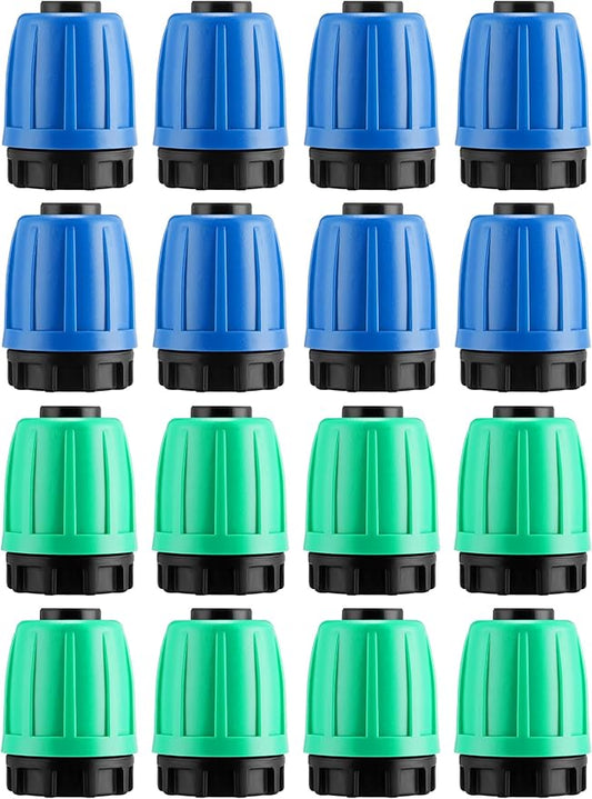 16 Pcs 1/2 inch Irrigation Fittings End Plugs For (1/2" ID x0.6-0.63" OD) 16mm Drip Tubing Connectors (Green and Blue)