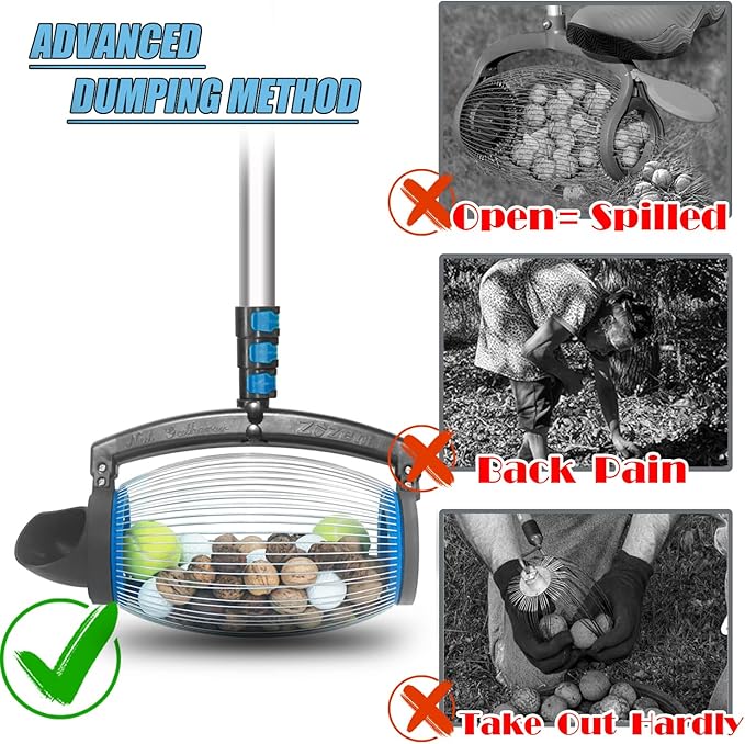 Zozen Nut Gatherer, Walnut Picker Upper Roller, Pinecone Picker Upper - Directly Dump Outlet | Apply to Pinecone, Hickory, Chestnuts, Buckeyes, Golf, Crab Apple Objects Size 1'' to 2.5''; 1.5 Gallon