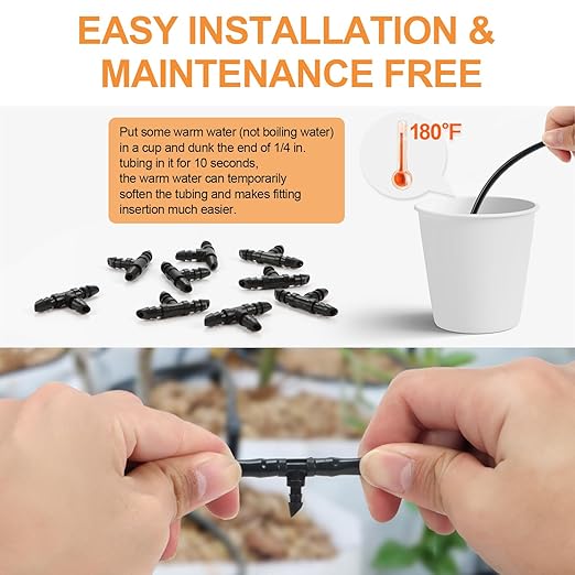 60 Pieces 1/4" Drip Irrigation Tee Fittings：1/4'' Drip Line Double Barbed Tee Connectors for 1/4 Inch Irrigation Tubing Quarter Inch 3-Way T Connector for Irrigation System