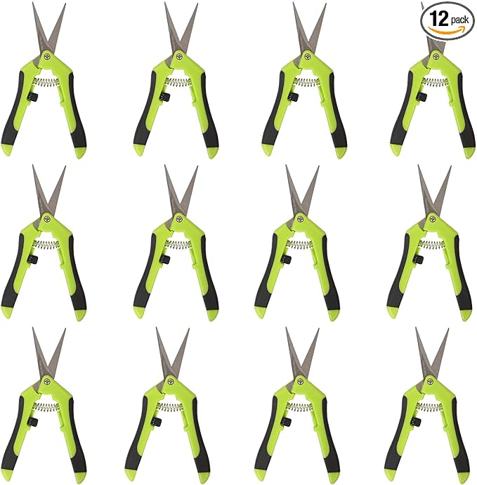 KEILEOHO 12 Pack 6.5 Inch Bud Trimming Scissors, Professional Stainless Steel Gardening Hand Pruners Micro-Tip Pruning Snips with Straight Blades for Trimming Garden Herb Plants Flowers