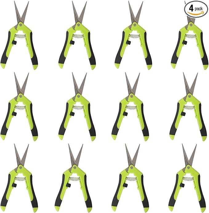KEILEOHO 4 Pack 6.5 Inch Bud Trimming Scissors, Professional Stainless Steel Gardening Hand Pruners Micro-Tip Pruning Snips with Straight Blades for Trimming Garden Herb Plants Flowers
