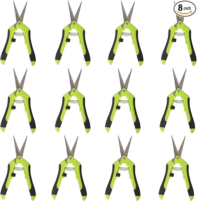 KEILEOHO 8 Pack 6.5 Inch Bud Trimming Scissors, Professional Stainless Steel Gardening Hand Pruners Micro-Tip Pruning Snips with Straight Blades for Trimming Garden Herb Plants Flowers