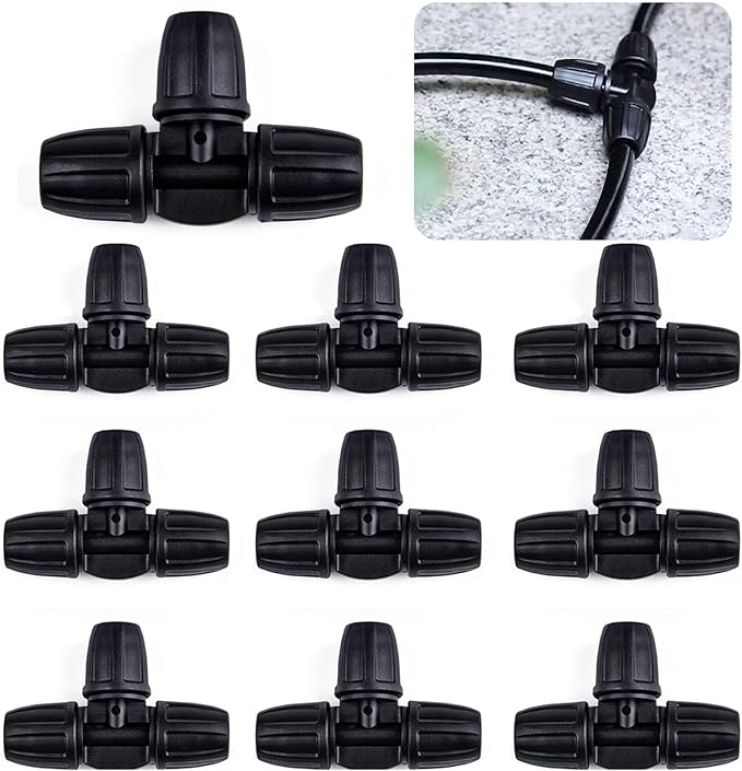 Kalolary Barbed Tee for 5/16 Inch Irrigation Tube, 20PCS Anti-Drop Drip Irrigation Hose Fittings for 8/12mm PE Pipe Micro Spray Lock Drip Irrigation Parts Connectors 3-Way Adapter Watering System