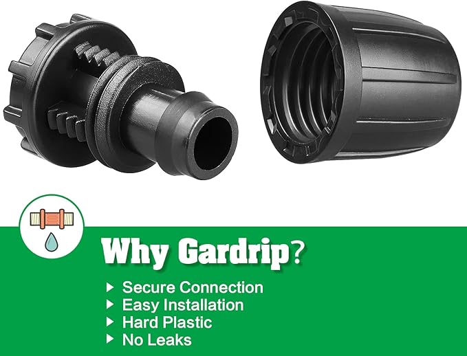 Drip Irrigation Fittings for 1/2 Inch Drip Tubing (1/2" ID x 0.65" OD)：1/2'' Drip Line End Caps Anti-drop Locked Nut Barbed Plug Connectors Garden Irrigation System Parts (10 Pack)