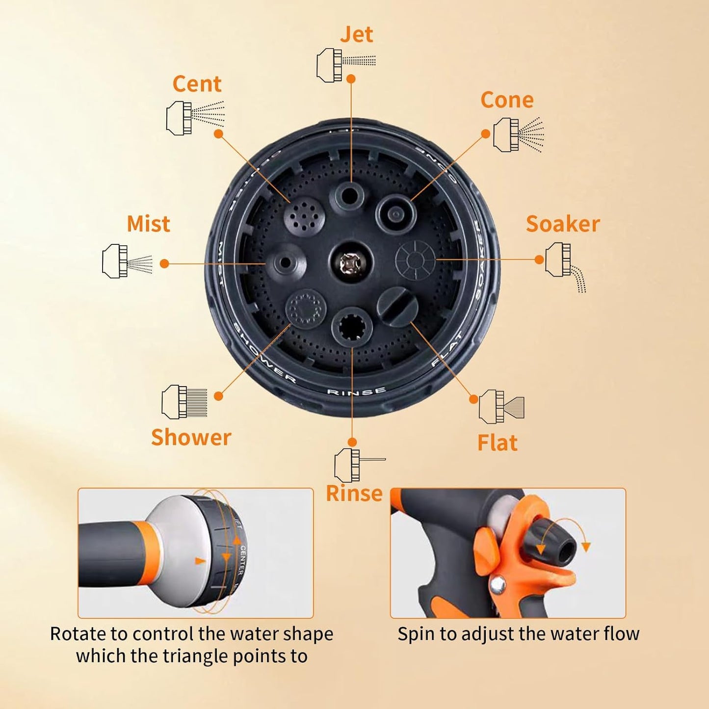 Garden Hose Nozzle 2 Pack - 8 Adjustable Spray Patterns, Heavy Duty Water Hose Sprayer for Car Washing, Plant Watering, Pet Bathing & Outdoor Cleaning