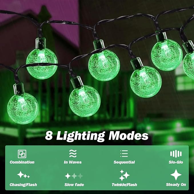 Solar Lights Outdoor Waterproof, 2 Pack Total 200LED 110FT Solar String Lights for Outside w/ 8 Modes, Outdoor String Lights Crystal Globe Patio Lights for Garden Yard Party Decor(Green)