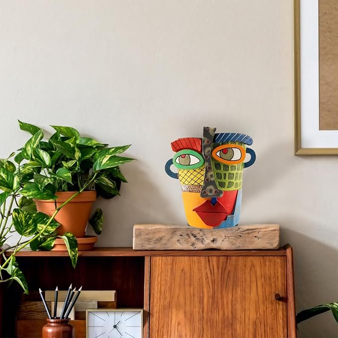 TOZLU Picasso Brutalist Abstract Beauty Flower Pot Ornaments Head Planter Pots Container Colorful Face Art Resin Flower Pot (Modern Big)