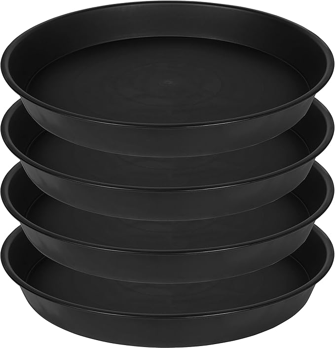 4 Pack of 14 inch Plant Saucer, Heavy Duty Plant Saucer 14 inch Round, Plastic Plant Water Tray for Pots, Plant Saucers for Indoors, Bird Bath Bowls, Pot Trays for Planter 12"/13"/14" (Black)